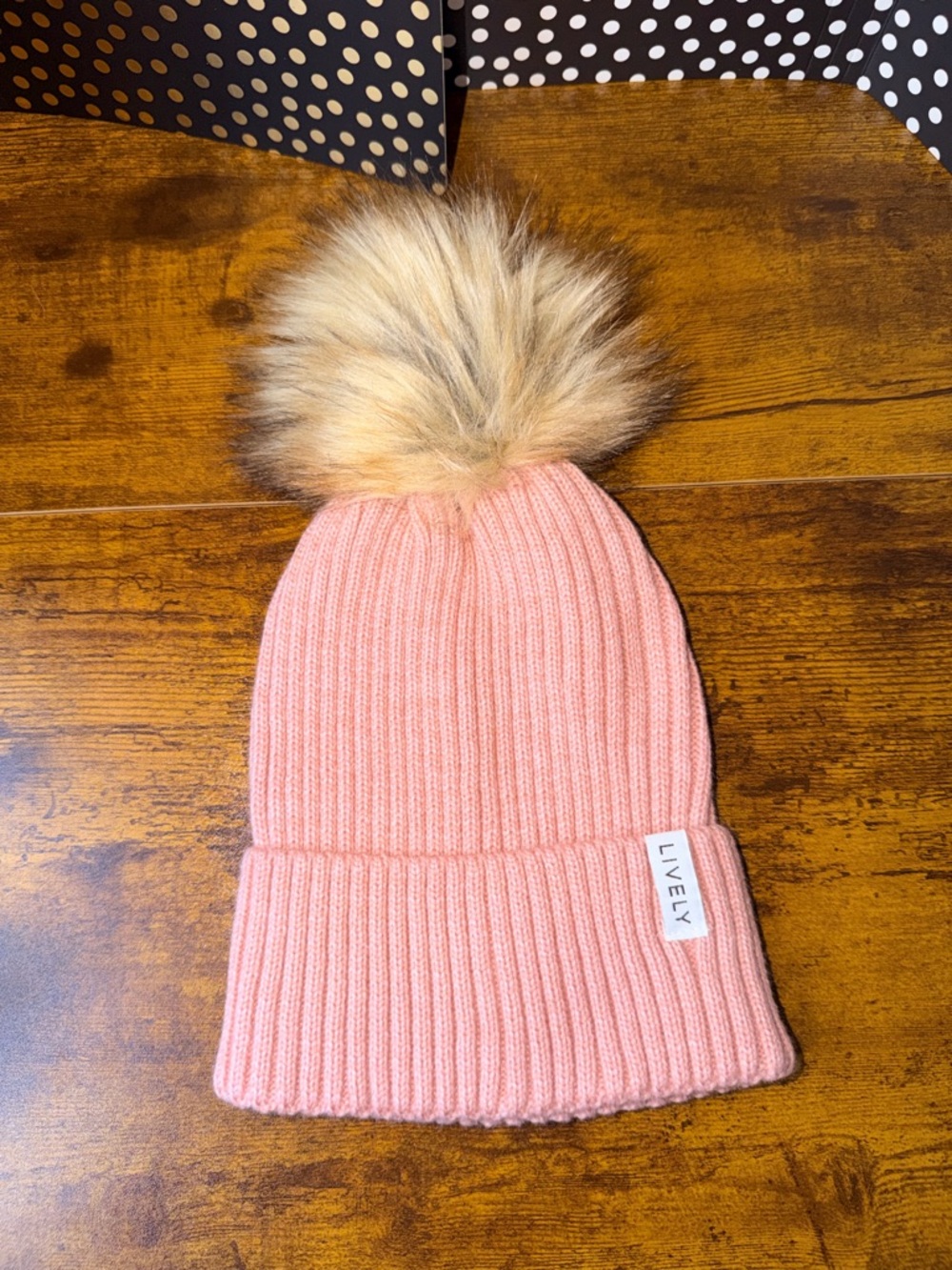 Lively Pink Knit Beanie with Faux Fur Pom